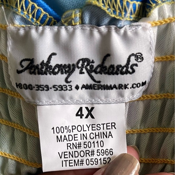 60s/70s Striped Maxi Dress Size 4X Blue Yello Green Anthony Richards - Picture 5 of 5